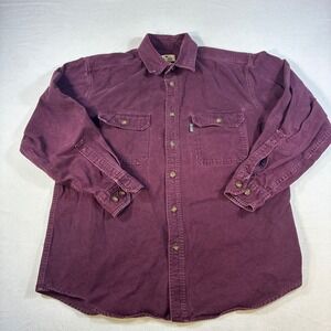 VTG Woolrich Chamois Shirt Mens L Burgundy Cotton Flannel Heavyweight Button Up